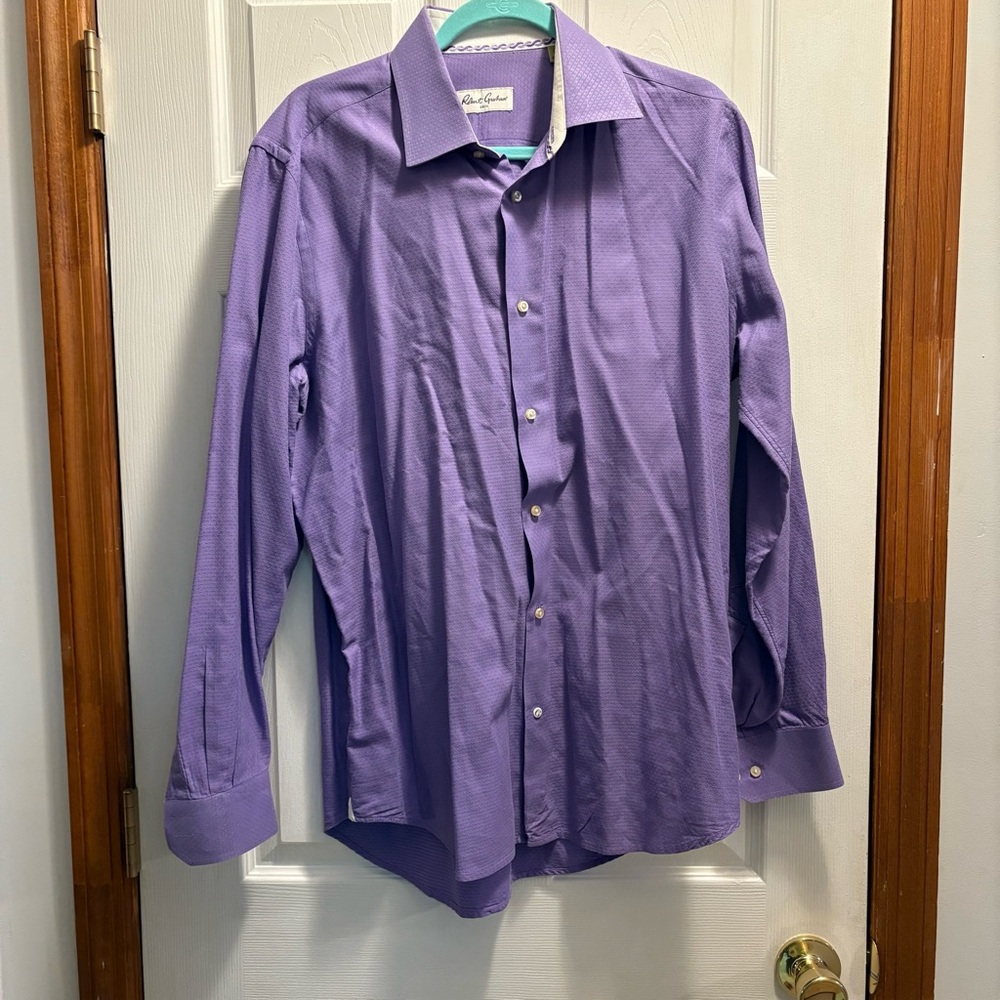 Robert Graham Lt Purple Button Down Shirt Long Sleeve Designer Size 42 Neck 16.5